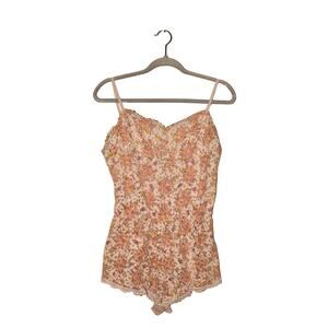 VICTORIA'S SECRET $79 Pink White Floral Sheer Lace Romper Teddy Medium